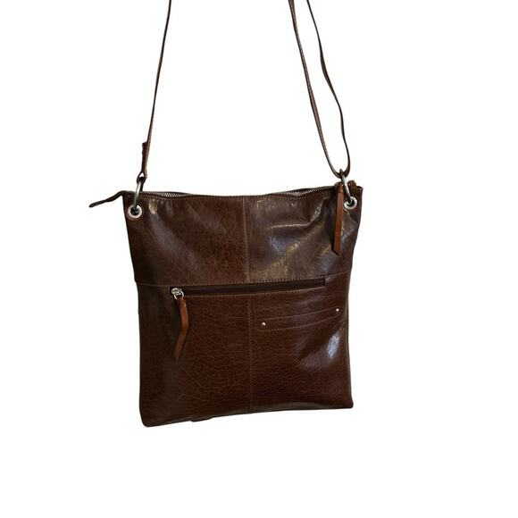 Nino Bossi Brown Crossbody Modern Bag Purse Multiple Zipper Compartments-NWOT - Picture 6 of 16